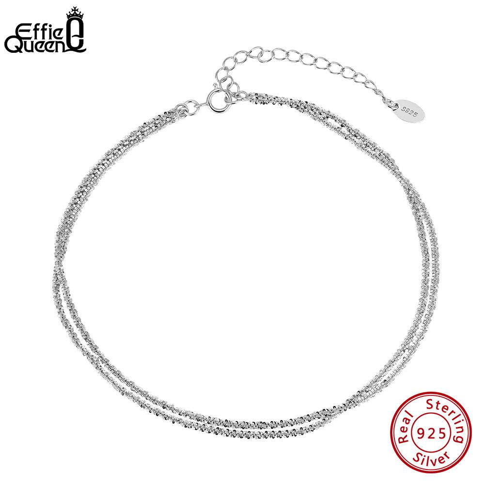 Effie Queen Fashion Pure 925 Sterling Silver Layered Anklet For Women Gift Simple Foot Chain Jewelry Summer Beach Party SA96