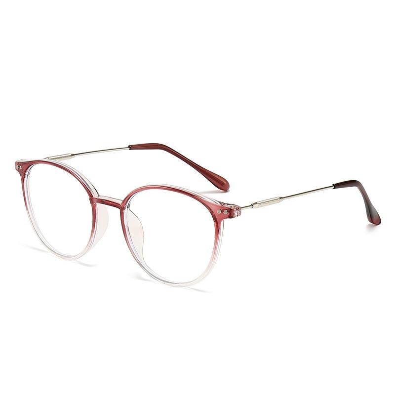 Anti-Blue Light Plain Glasses Ultra-Light Blush Cold Brown Color Korean Anti Radiation Eyeglasses Round Metal Frame