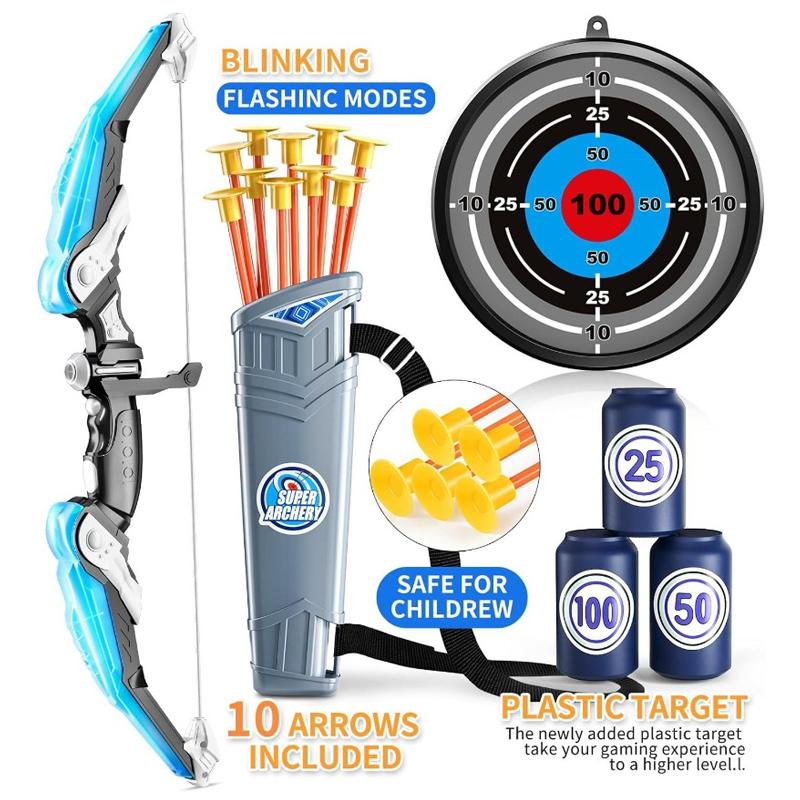 Kids Bow and Arrow Set LED Light Up Archery Toys Set for Kids Ages 4-8 8-12 with 10 Suction Cup Arrows Target & Quiver Boys