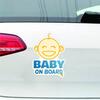 Baby On Board Car Sticker - Smiling Infant Face Design, Blue & Yellow Text, Waterproof Decal for Car Window Safety Reminder