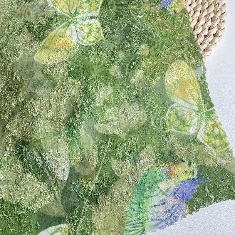 

Chinese Style Watercolor Tulip Jacquard Chiffon Flower Printed Fabric French Retro Hanfu Dress Diy Sewing Designer Fabric 100X145cm