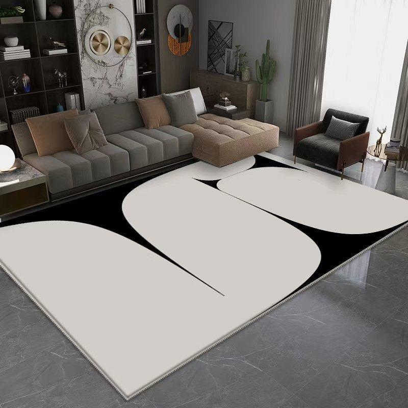 Minimalist Abstract Pattern Area Rug with Geometric Shapes and Black White Color Scheme Floor Mat for Living Room Home Decor