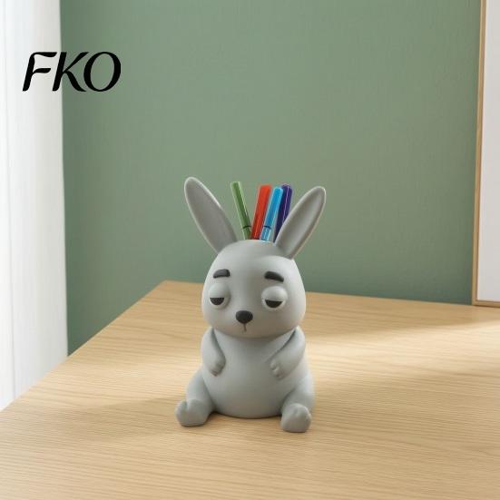 Cute Animal Desk Decor 3D Printed Rabbit Pen Holder, Large Capacity Organizer, Matte Shaped Organizer Finish Pencil for Office Home School Decoration