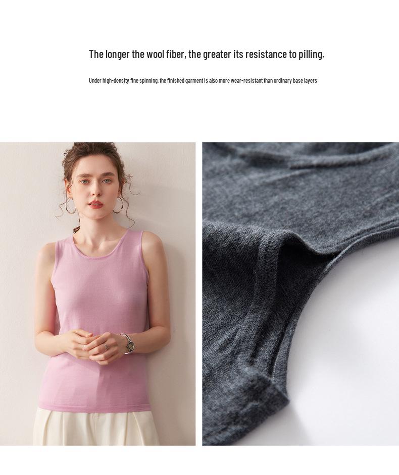 Yangzi 100% Pure Wool Solid Color Sleeveless U-Neck Women's Knit Camisole