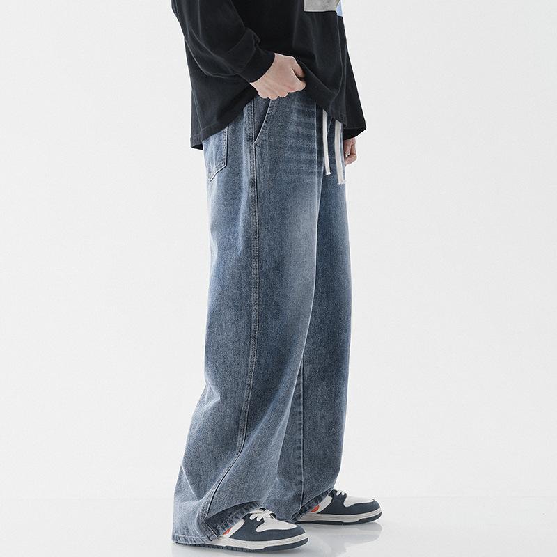American Retro Washed Jeans Men's Hong Kong Style Loose Straight Drape Wide-leg Pants