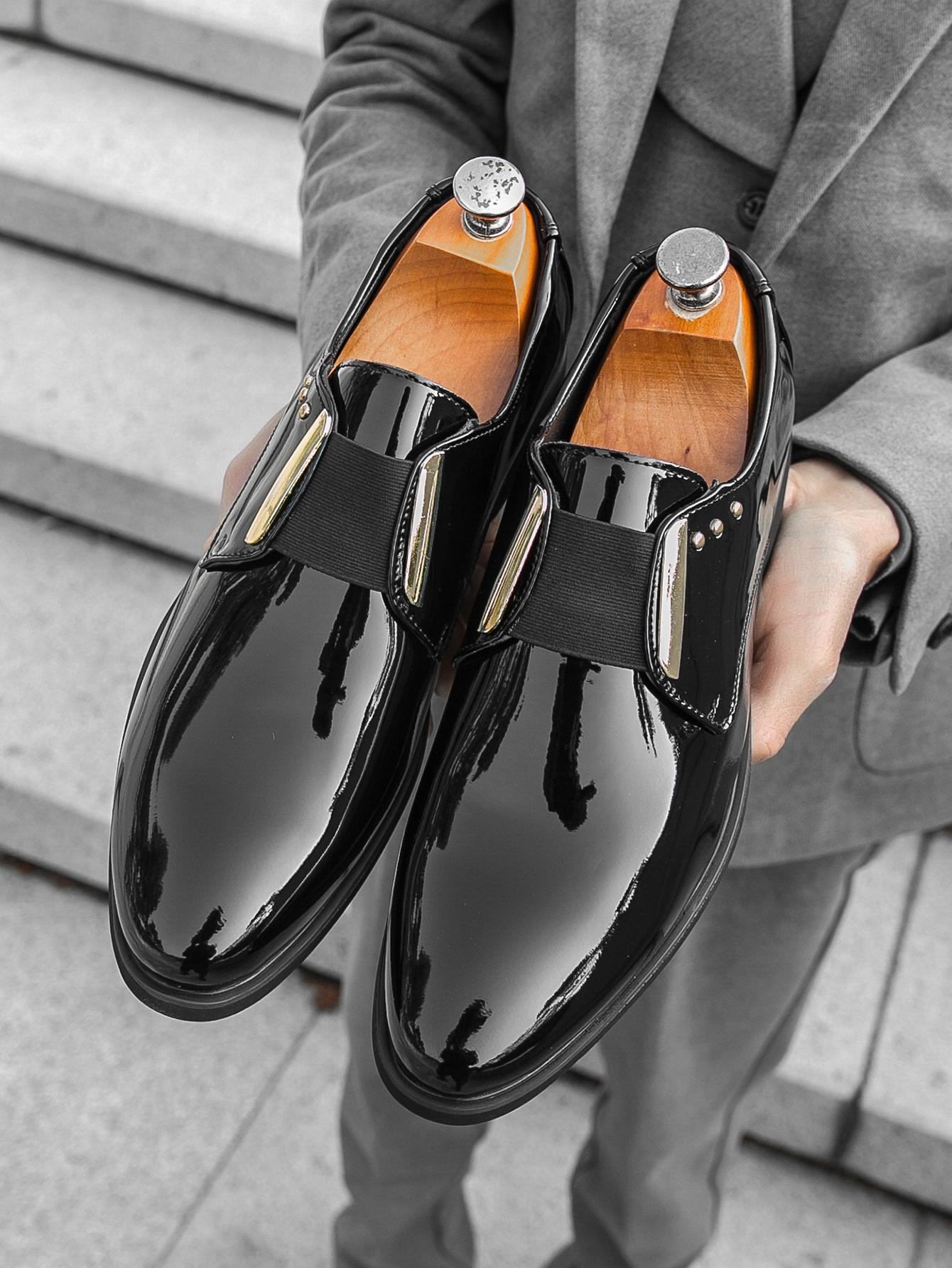 

Мода 2025 Новые мужские лоферы на платформе Слипоны На все случаи жизни Свадебная обувь Туфли из лакированной кожи для мужчин Мужские туфли-лодочки с острым носком Формальная обувь 46 чёрный