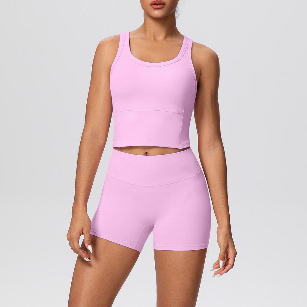 Bare-Feel Sports Tank & High-Waist Butt-Lifting Shorts Set - Quick-Dry Running & Yoga Wear