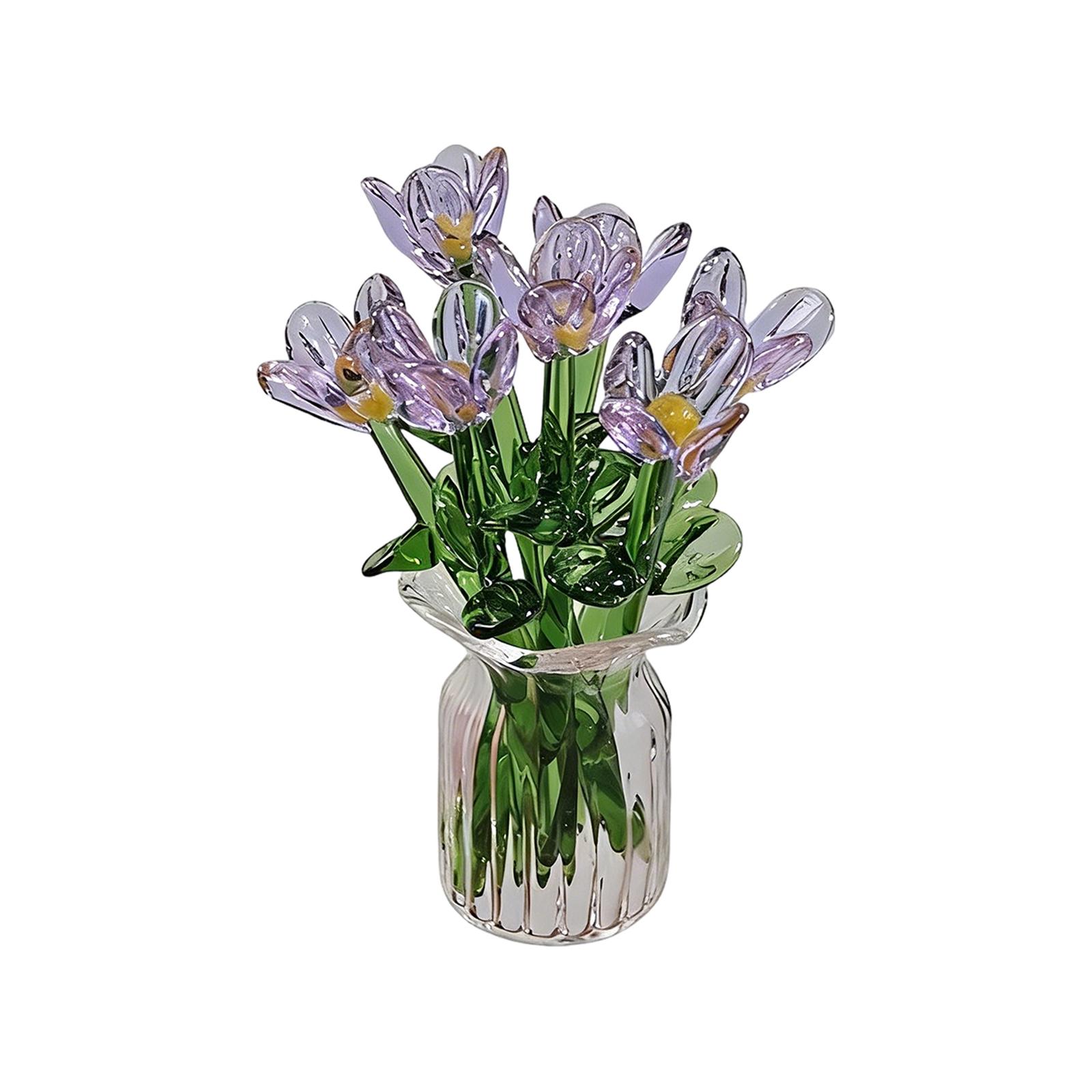 

Handcrafted Glass Flower Ornament Decorative Art Sculpture with Vase for Home Office and Tabletop Display One Size