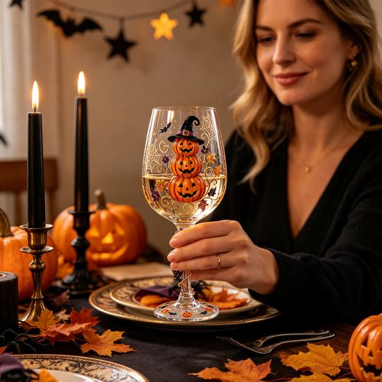Unique Cup Halloween Wine Glass, Spooky Ghost Cat Witch Pumpkin Drinking Glass for Artistic Kitchen Drinkware Wines, Cocktails, Spirits, Holiday