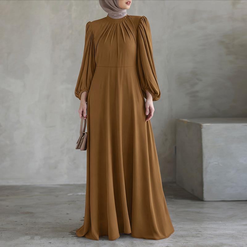 

ZANZEA Women Stand Collar Loose Casual Long Sleeve Dress 5XL коричневый