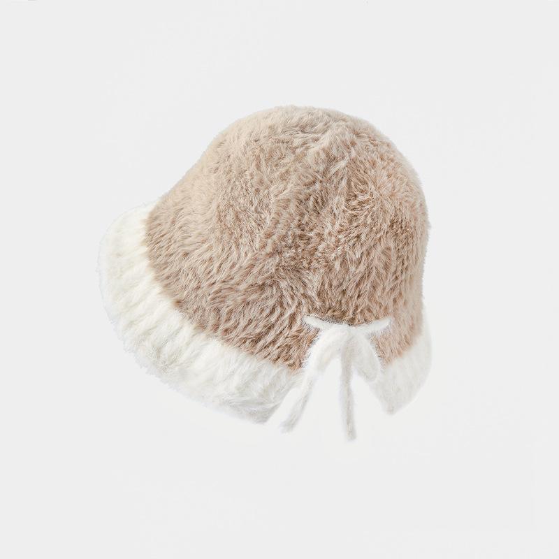 

Плюшевая панама в тон цвета, женская зимняя теплая повседневная универсальная панама с изображением лица и маленьким бантом