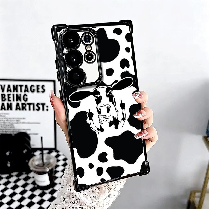 White Black Dairy Cattle Symbol Plating Phone Case For Samsung Galaxy S24 S25 FE S26 Edge S23 Ultra S22 S21 Plus S20 Anti-Fall A