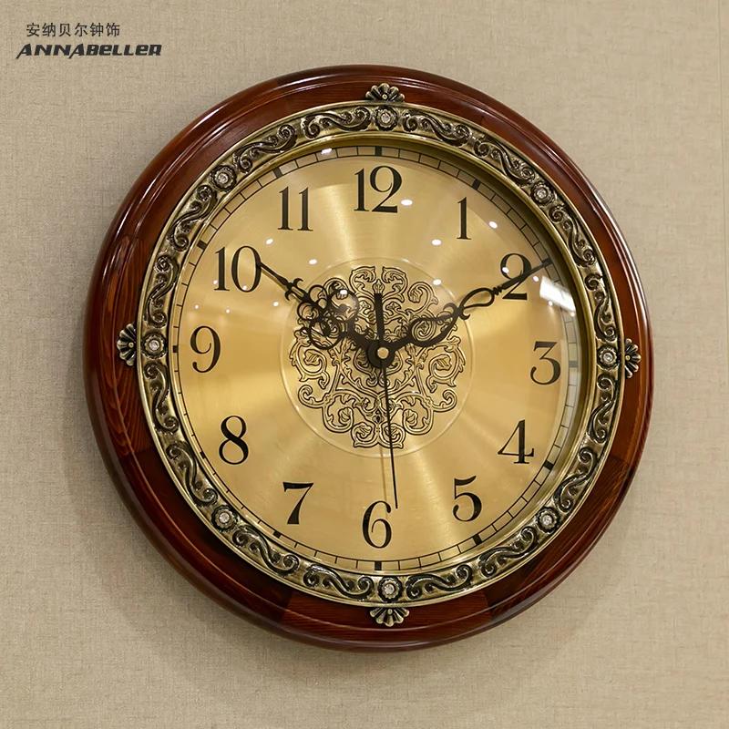 Large Solid Wood Retro Wall Clock Living Room American European Silent Bedroom Creative Watch Home Relogio De Parede Gift FZ635