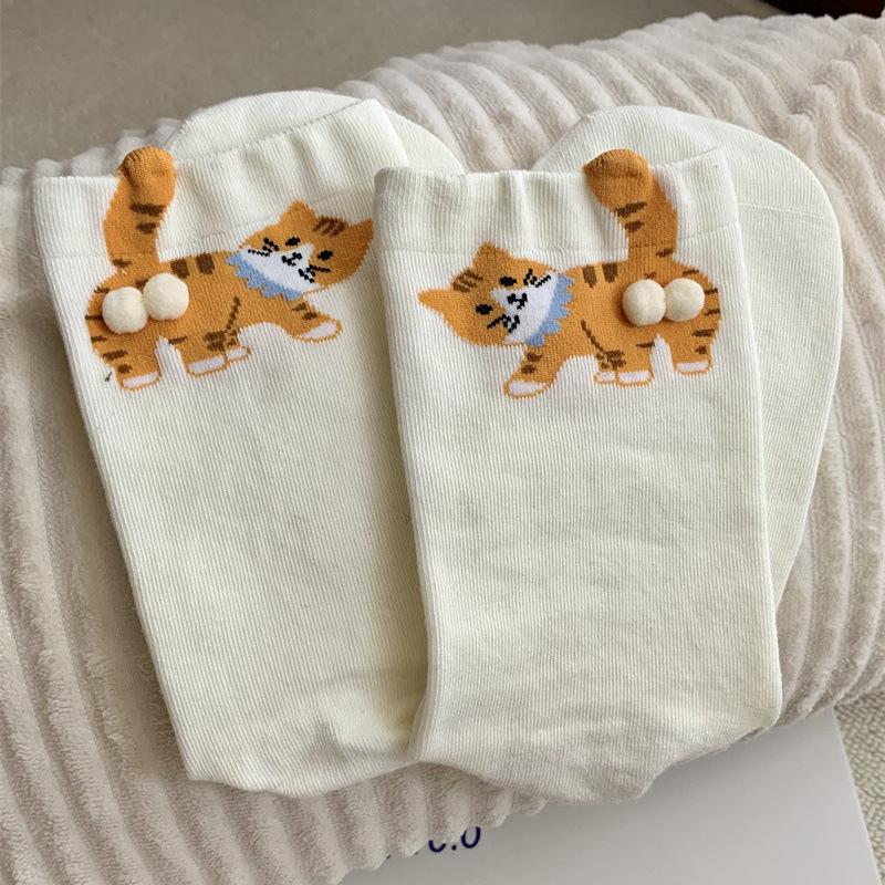 Trick-Or-Treating Cat Cat Egg Socks Cartoon Cute And Funny Three-Dimensional Cat Mid-Leg Socks Hairball Kitten Girl Socks