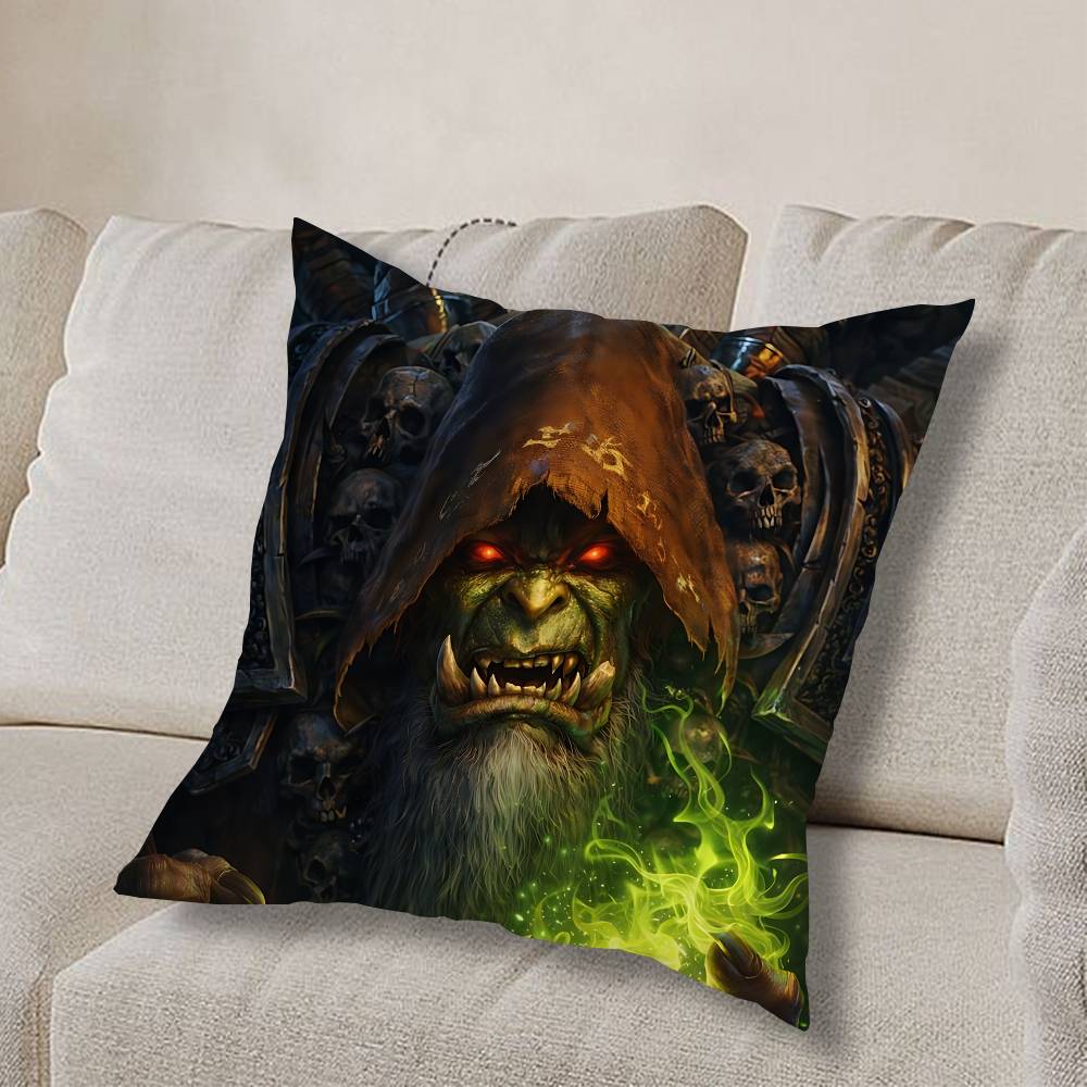 GAME W-World Of Warcraft-ES Pillow Case Anti-dustmite Pillowcase Invisible Zipper Silky Short Plush Sofa Cushion Cover