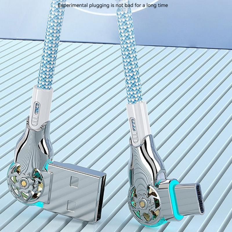 Fast Charging Cable 180 Degree Elbow Rotation USB A To Type C Cable with Light Zinc Alloy Braided Data Cable USB Micro Charger