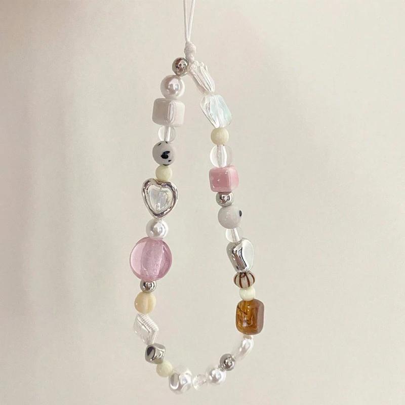 Korean Cute Star Pearl Beaded Phone Chain Hanging Cord Phone Charms Phone Strap Summer Handmade Mobile Lanyard Jewelry Gift