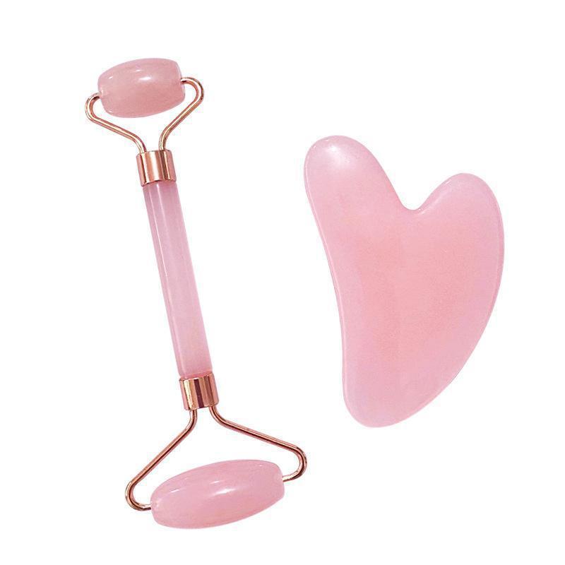 Rose Quartz Dual Roller & Heart-Shaped Resin Beauty Massager Set