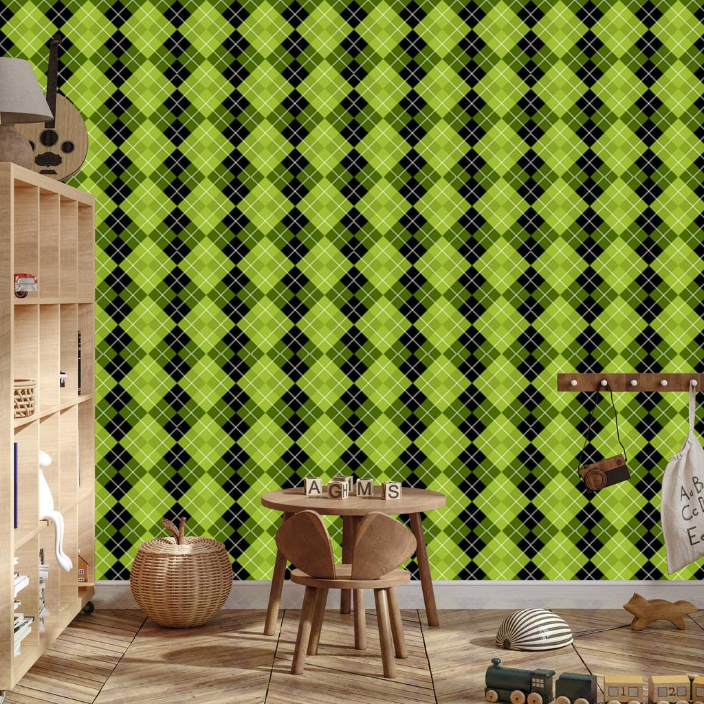 Green Lime and Olive Checkered Wallpaper for Living Room and Bedroom 50x1000