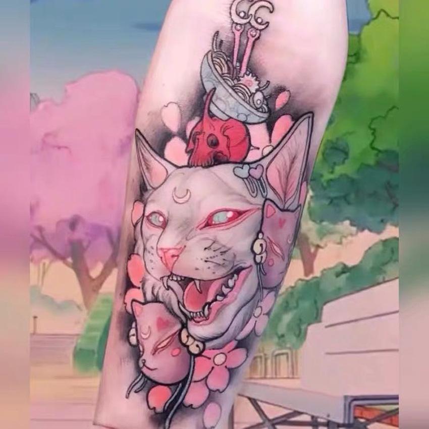 

Fashion Statement Cat Flower Arm Tattoo Sticker Men and Women Tattoo Totem Sexy
