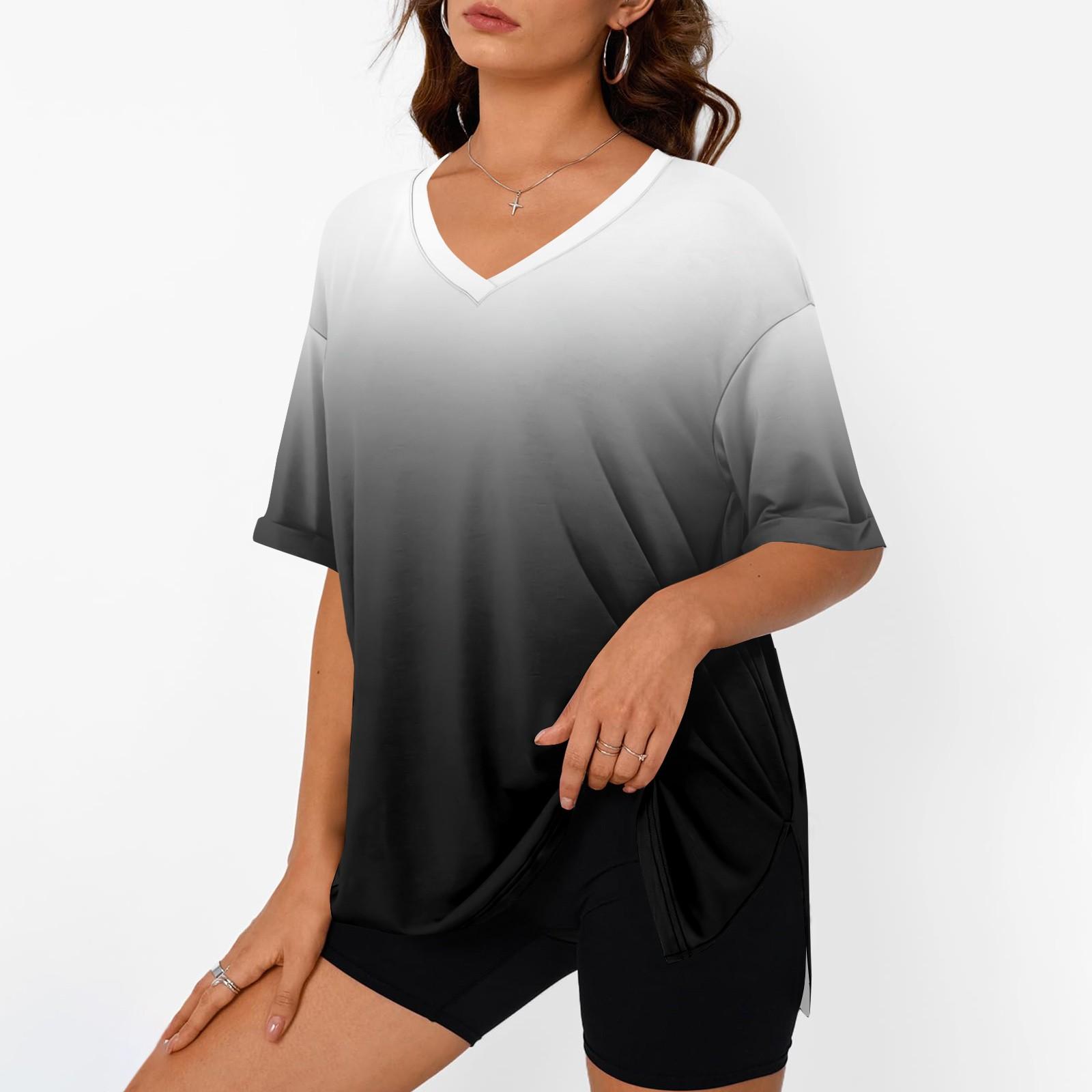 

Women s Summer Casual Tops Print Large Size T-shirts V-neck Short-sleeved Shirts Casual Loose Tops L чорний