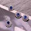Elegant Sapphire Three-Piece Jewelry Set: Micro-Paved Diamond Stud Earrings, Necklace, and Ring - Luxurious High-End Design