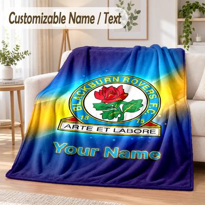 Custom Text Flannel Blanket Blackburn Rovers Football Print Warm Cozy Blanket Home Sofa Bedding