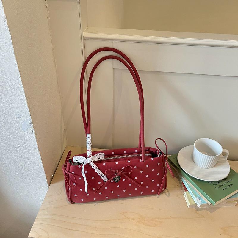 2026 Trendy Women's Polka Dot Bow Single-Shoulder Baguette Bag