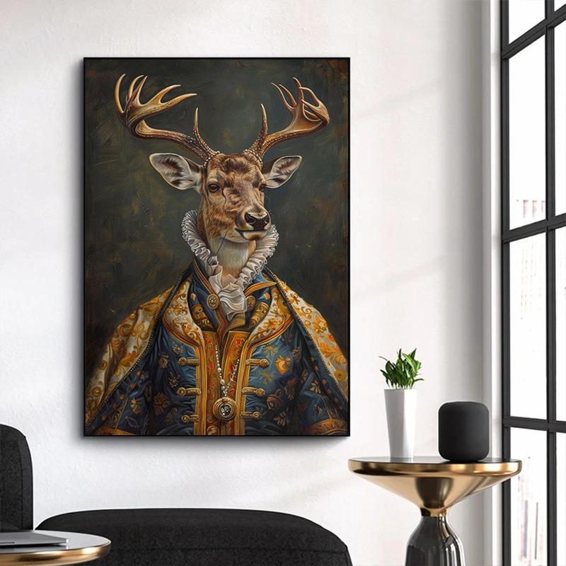 Premium Funny Pet Portrait Posters Horse Giraffe Stag Cat Prints Canvas Printing Vintage Animal Wall Art Picture for Home Decor