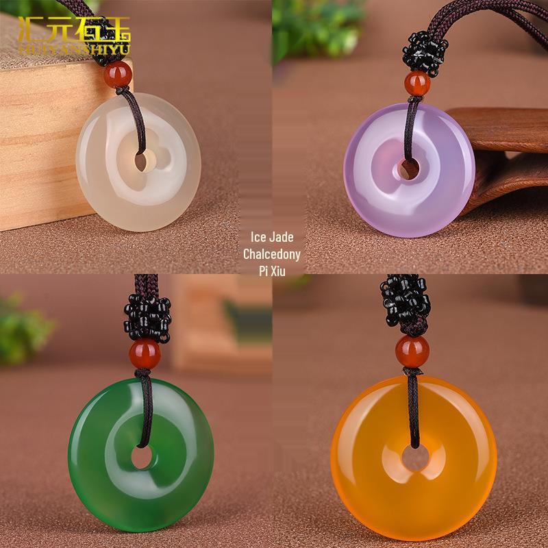 Icy Chalcedony Pi Xiu Agate Jade Pendant Necklace for Men and Women