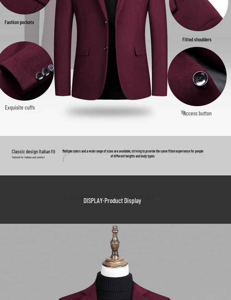 Men's Single-Breasted Wool Blazer - 2025 Autumn/Winter Business Casual Jacket