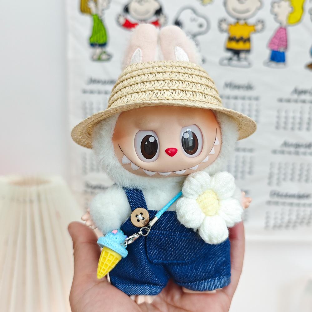 17cm Canvas Clothing, First and Second Generation, Labubu Clothing, Vinyl Doll Decoration, Pendant Clothing, Overalls, Doll Set Hat