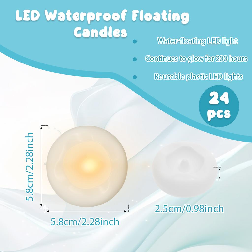12/24Pack Waterproof Flameless Floating Tealights Candle Flickering LED Candles For Wedding Party Pool Fountain SPA Home Decor