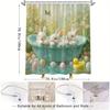 Easter Shower Curtain - Bunnies in Bathtub, Easter Eggs, Spring Garden & Butterflies, Pastel Design, Polyester Bathroom Decor