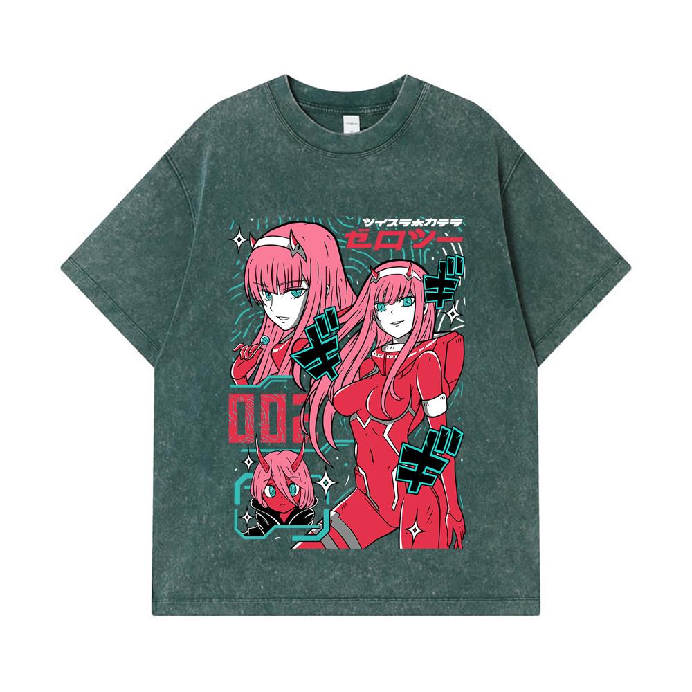 275 GSM Washed T-shirts 100% Cotton Darling in the Franxx V1 Print Unisex Heavy Cotton T Shirt