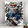 Tapestry Skateboarder Anime Style Grey Hoodie Graffiti Background Mid Air Trick Orange Blue Art