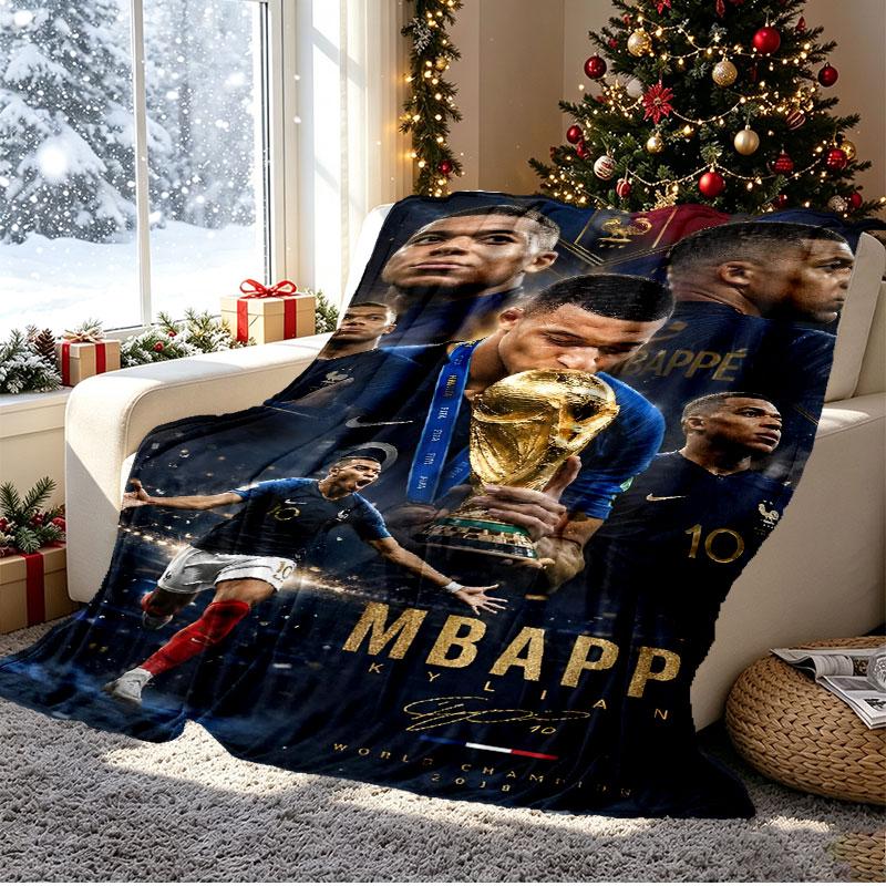 Kylian Mbappe Pattern Blanket for Home Decoration, Bed, Sofa, Car Travel, Camping, Suitable for All Seasons, Birthday Christmas Gift