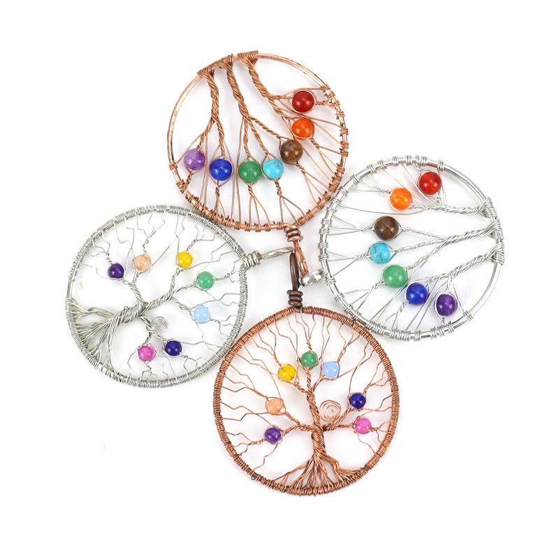 Handmade Winding Silk Tree Of Life Colorful Crystal Beads Tree Of Life Fortune Tree Necklace N41
