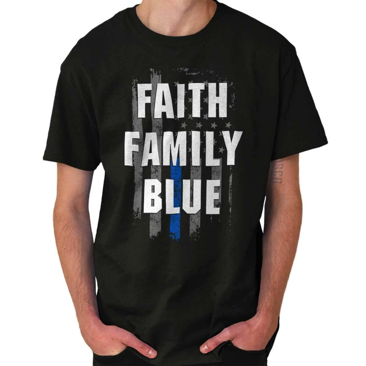 American Flag Faith Family Blue Police USA Womens or Mens Crewneck T Shirt Tee XS