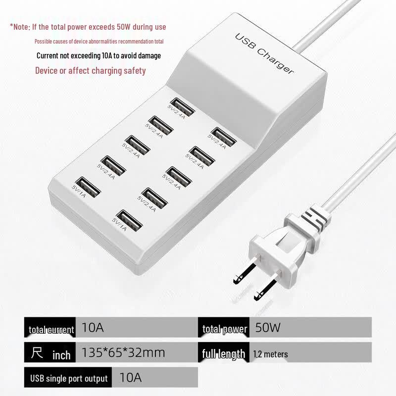 50W Multi-Port USB Fast Charging Power Strip