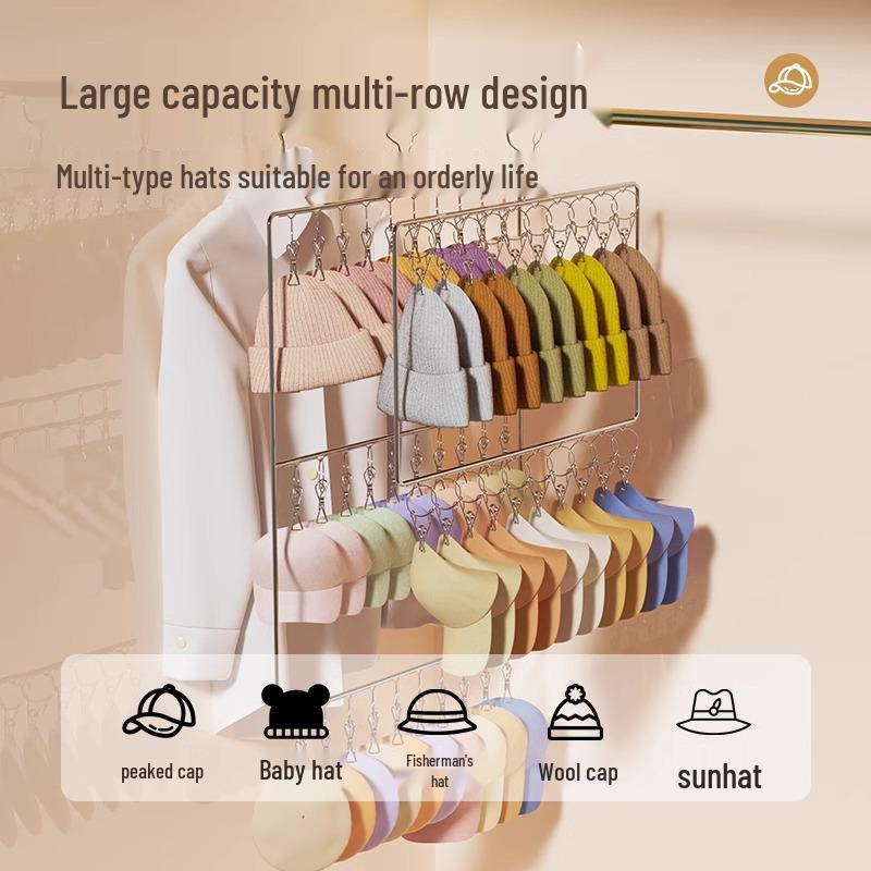 Hanging Hat Organizer Rack with Clips