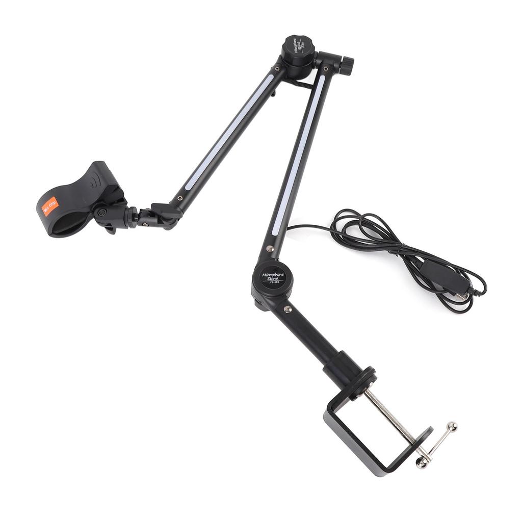 Desk Microphone Stand 360 Degree Adjustable Metal Boom Arm Mic Stand with RGB Light for Live Gaming