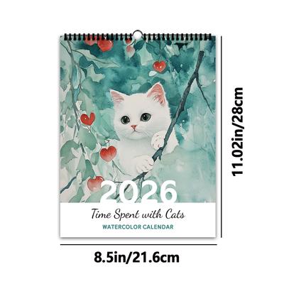 1pc, 2026Hand-Painted Floral Cat Series Wall Calendar, Cat Series, 12 Designs, Wall Calendar, Birthday, Christmas, New Year Gift