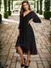Ever-Pretty Women's Long Sleeve V-Neck Pleated High Low Chiffon Wedding Guest Dress