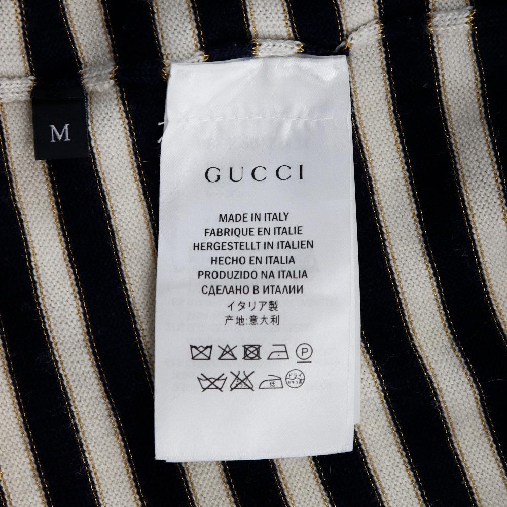 GUCCI Short sleeve knit 428050 border Navy / white cashmere/silk Women Used