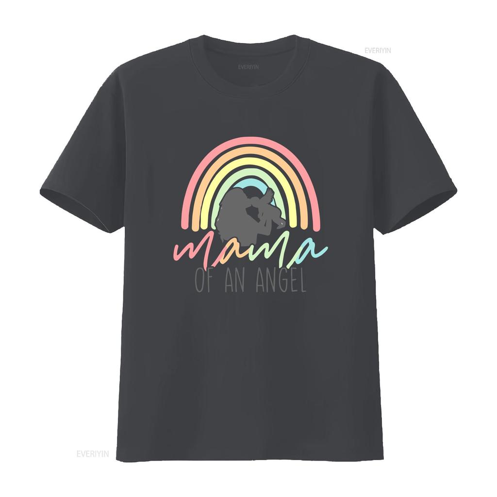 Mama Of An Angel Pastel Rainbow Baby Loss Memorial Print Casual T Shirt Vintage Washed Graphic Fashion Slightly Soft