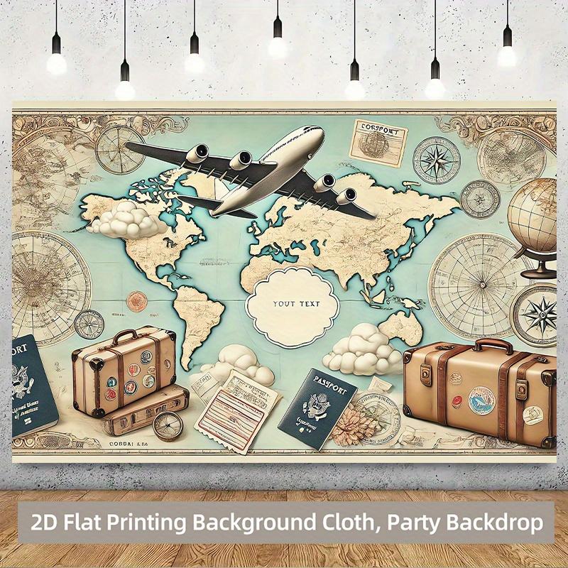 1 piece of 2D background fabric travel-themed vintage suitcase passport background fabric no power required