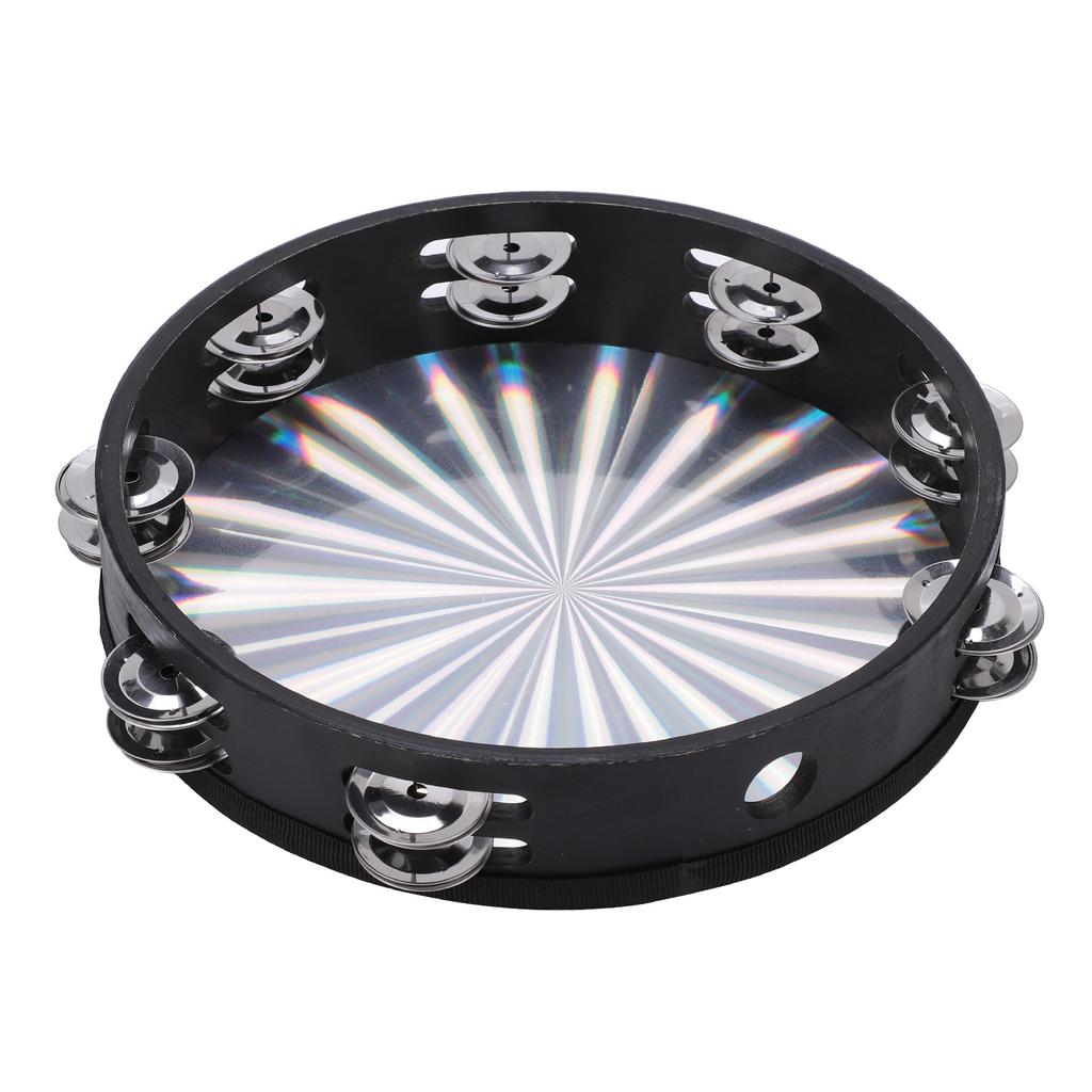 10in Hand Held Drum Double Row Jingles ABS Reflective Laser Tambourine Percussion
