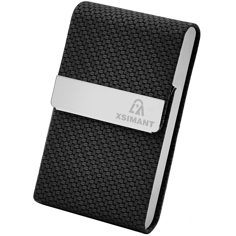 

[Xsimant] business card holder Corners do not bend Vertical business card case pattern magnetic type 1 second open/close ladies men s business (black
