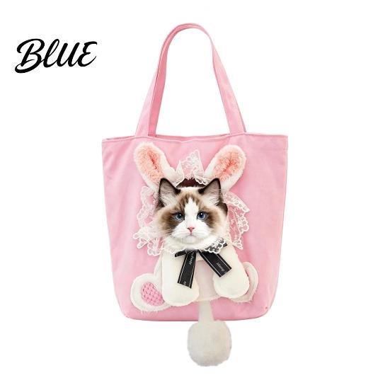 Portable Kitten Carrying Bag Pet with Head Hole, Plush Lion Rabbit Pig Cat Tote, Breathable Canvas Single Shoulder Pouch for Small Cats and